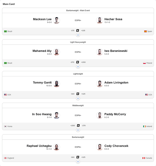 Dana Whites Contender Series 2025 Season 9 - Week 6 - Lee vs. Sosa ESPN Fight Card