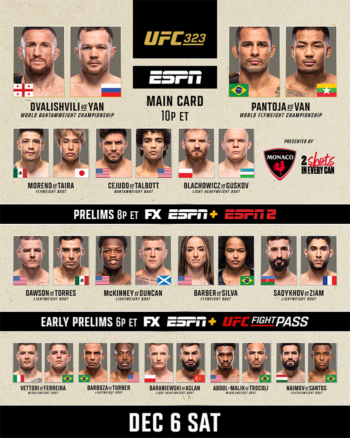  UFC 323 - Dvalishvili vs. Yan 2 official Fight Card