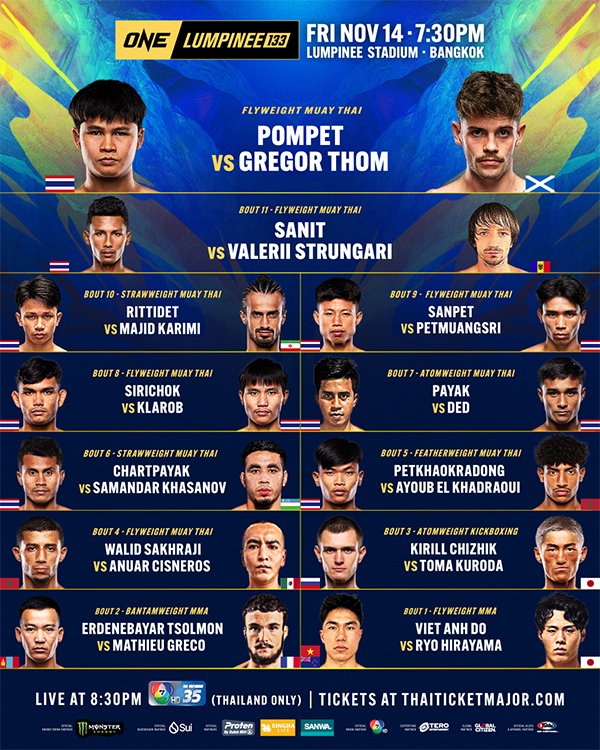  ONE Friday Fights 133 Pompet vs. Thom Official Fight Card