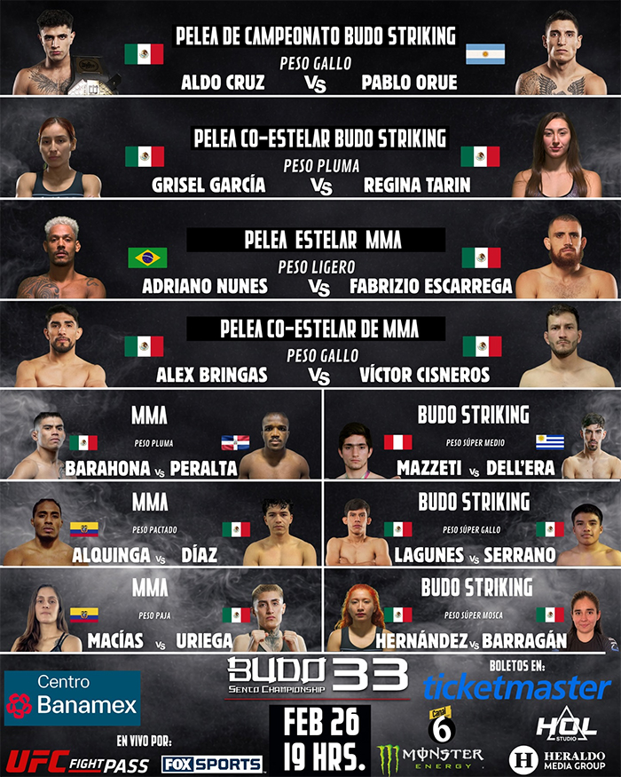 Budo Sento Championship 33 - Cruz vs. Orue Official Fight Card Budo Sento Championship 33 - Cruz vs. Orue Official Fight Card