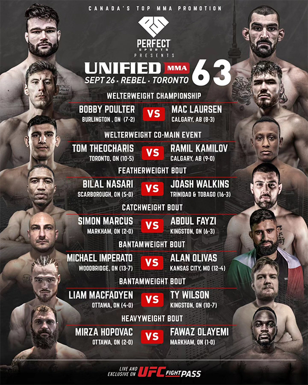  Unified MMA 63 - Poulter vs. Laursen Official Fight Card