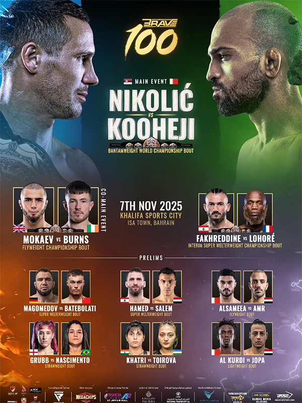  BRAVE CF 100 - Nikolic vs. Kooheji Official Fight Card