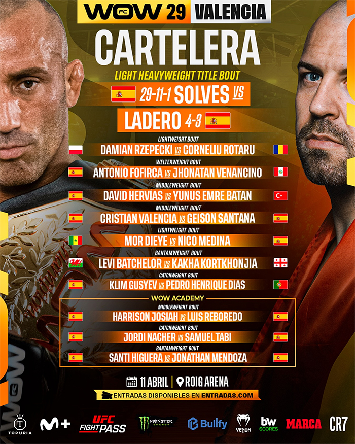  WOW 29 Valencia - Solves vs. Ladero - Official Fight Card