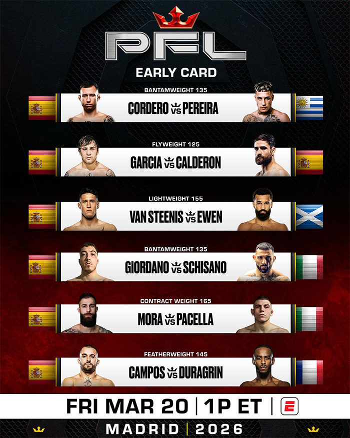  PFL Madrid - Van Steenis vs. Edwards 2 Official Fight Card