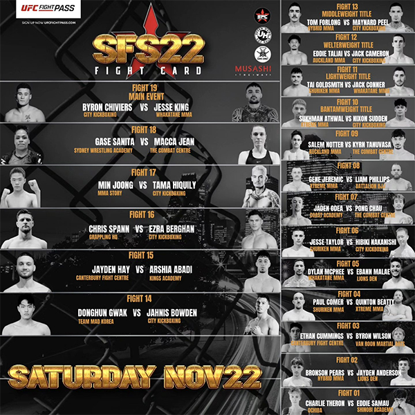 Shuriken Fight Series 22 Chiviers vs. King Official Fight Card Shuriken Fight Series 22 Chiviers vs. King Official Fight Card