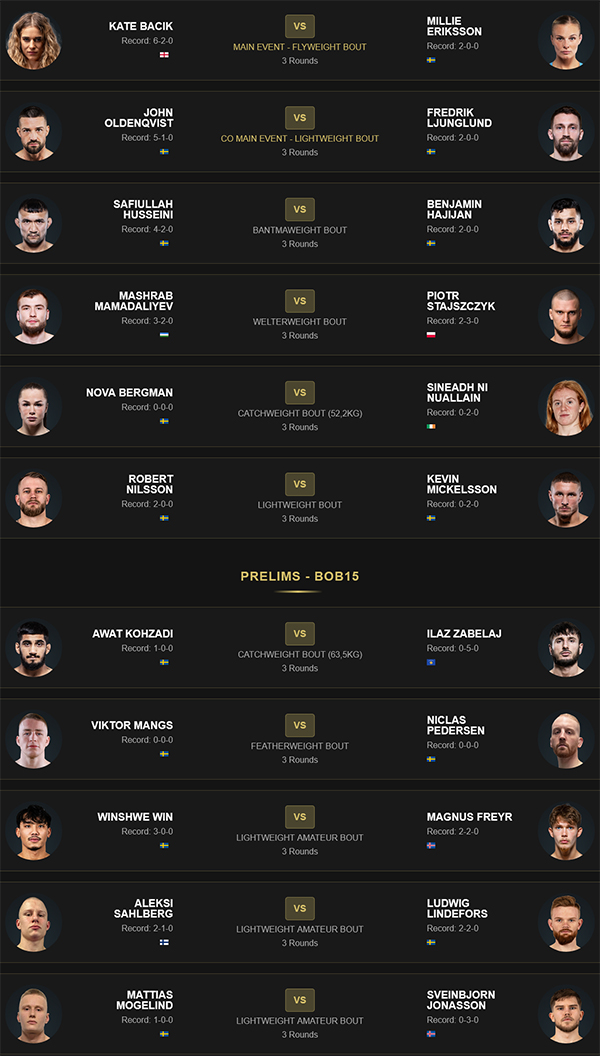 FCR 26 Bacik vs. Eriksson Official Fight Card FCR 26 Bacik vs. Eriksson Official Fight Card