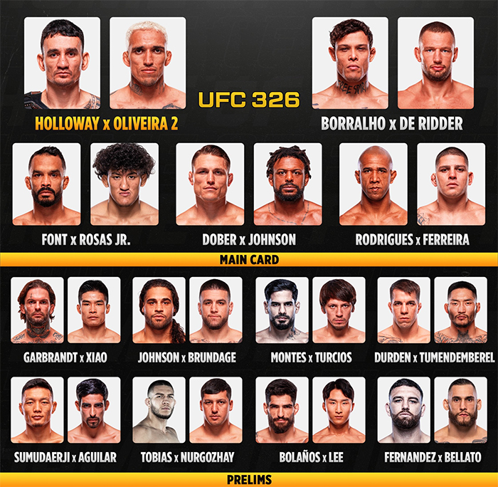  UFC 326 - Holloway vs Oliveira 2 Fight Card