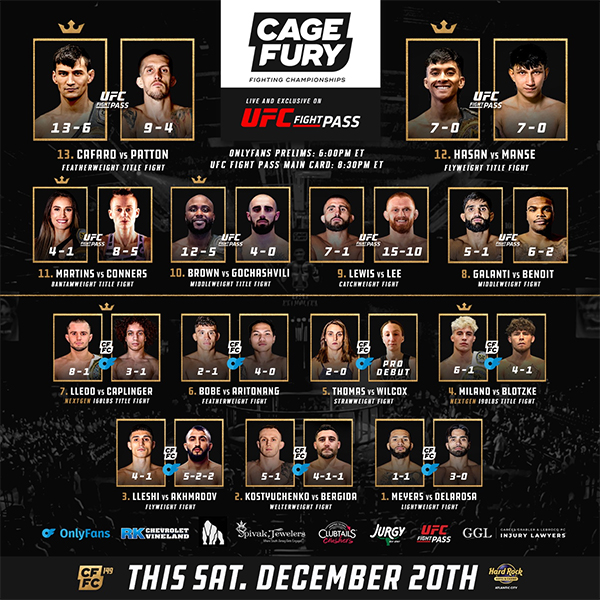 CFFC 149 - Cafaro vs. Patton Official Fight Card CFFC 149 - Cafaro vs. Patton Official Fight Card