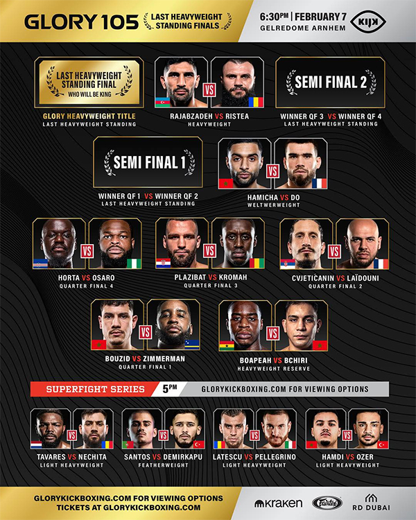  Glory 105 Last Heavyweight Standing Finals - Official Fight Card