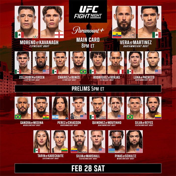  UFC Fight Night 268 - Moreno vs. Kavanagh Official Fight Card