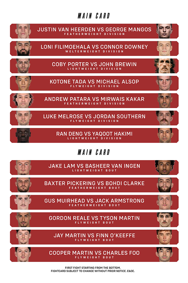  Eternal MMA 101 - Van Heerden vs. Mangos 2 - Official Fight Card