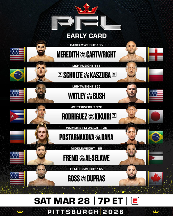  PFL Pittsburgh - Eblen vs. Battle Official Fight Card