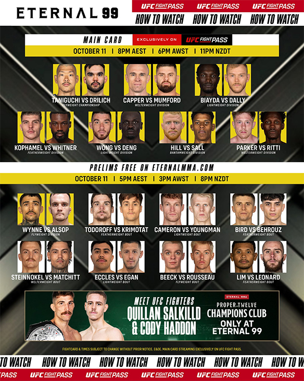  Eternal MMA 99 - Taniguchi vs. Drilich - Official Fight Card