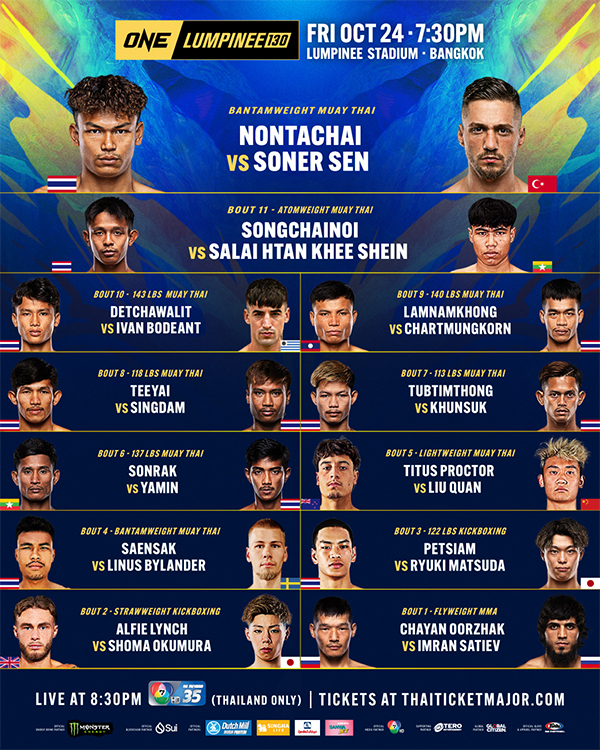  ONE Friday Fights 130 Nonthachai vs. Sen Official Fight Card