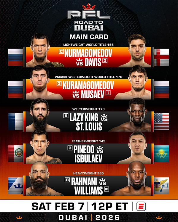  PFL Dubai - Nurmagomedov vs. Davis Official Fight Card