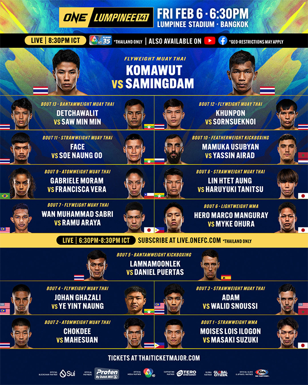  ONE Friday Fights 141 - Komawut vs. Samingdam Official Fight Card