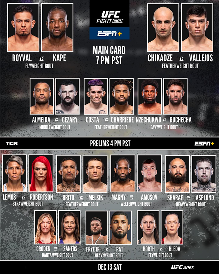  UFC on ESPN 73 - Royval vs. Kape Fight Card