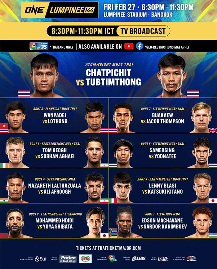  ONE Friday Fights 144 - Chatpichit vs. Tubtimthong Official Fight Card